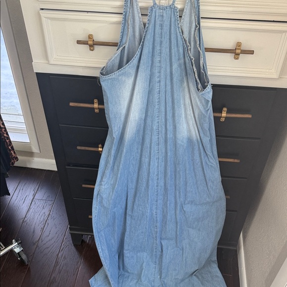 Women’s Light Blue Denim Maxi Dress with Frayed Trim - Picture 5 of 5